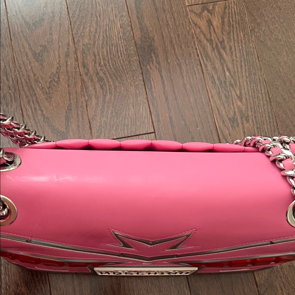Moschino Pink and Silver License Plate Shoulder Bag - Picture 11 of 14